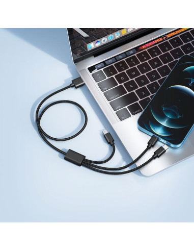 VEGER Câble 3-en-1 USB vers Type C + Apple Lightning 8 broches + Micro 2A V303 1.2m noir