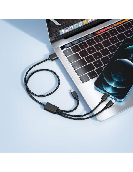 VEGER Câble 3-en-1 USB vers Type C + Apple Lightning 8 broches + Micro 2A V303 1.2m noir