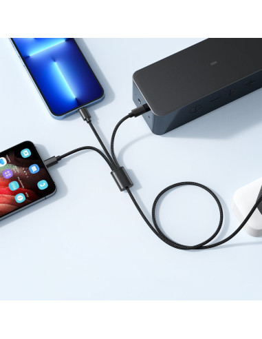 VEGER Câble 3-en-1 USB vers Type C + Apple Lightning 8 broches + Micro 2A V303 1.2m noir