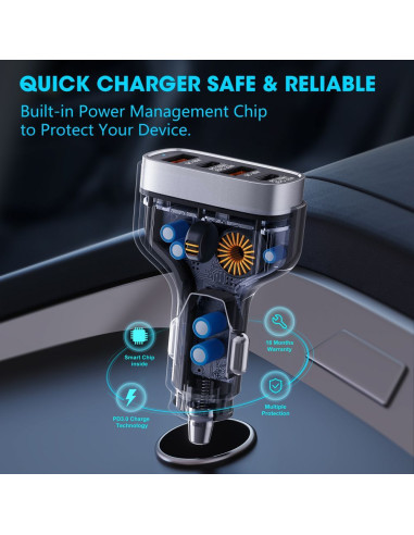 VEGER chargeur de voiture 2 x USB A + 2 x Type C PD QC 3A 66W CC53-2A2C noir