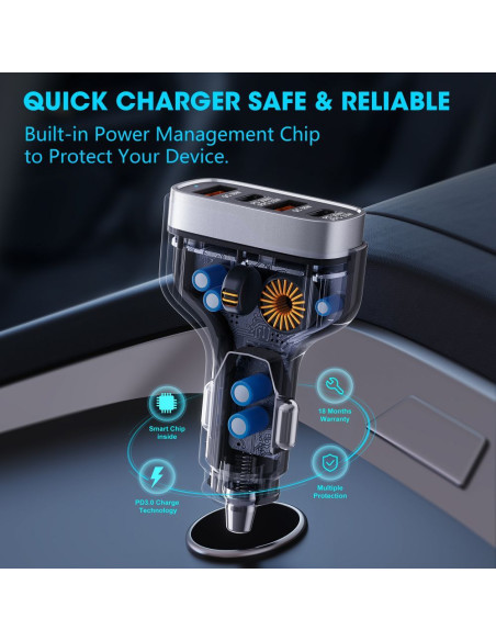 VEGER chargeur de voiture 2 x USB A + 2 x Type C PD QC 3A 66W CC53-2A2C noir