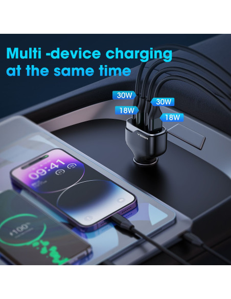 VEGER chargeur de voiture 2 x USB A + 2 x Type C PD QC 3A 66W CC53-2A2C noir