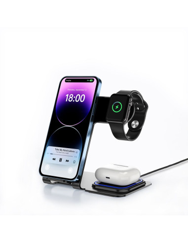 VEGER Chargeur inductif 3-en-1 Qi 20W Y9 gris