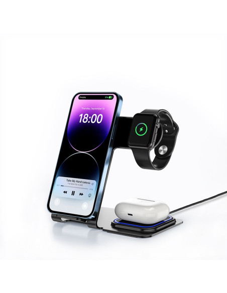 VEGER Chargeur inductif 3-en-1 Qi 20W Y9 gris