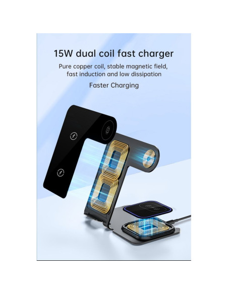VEGER Chargeur inductif 3-en-1 Qi 20W Y9 gris
