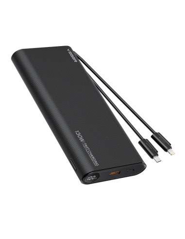 VEGER powerbank 25 000 mAh avec câbles Type C / Lightning PD 130W intégrés TCE130 (W2503) noir