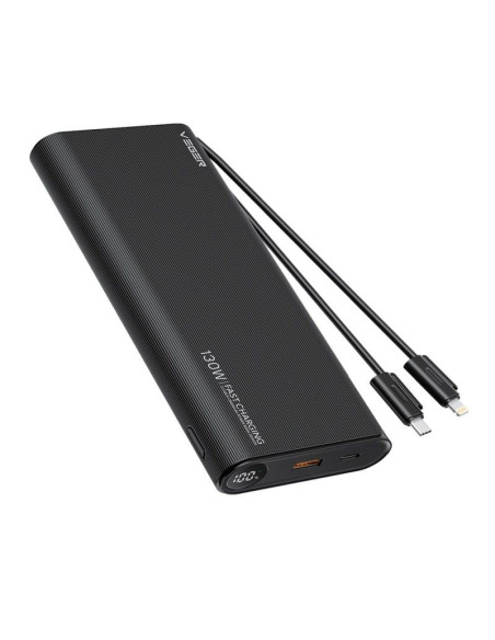 VEGER powerbank 25 000 mAh avec câbles Type C / Lightning PD 130W intégrés TCE130 (W2503) noir