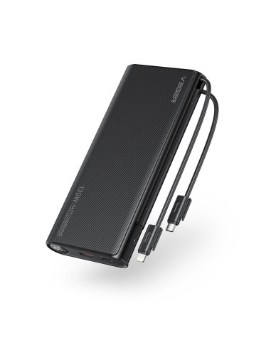VEGER powerbank 25 000 mAh avec câbles Type C / Lightning PD 130W intégrés TCE130 (W2503) noir