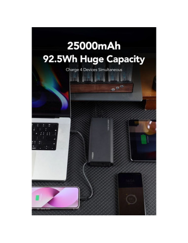 VEGER powerbank 25 000 mAh avec câbles Type C / Lightning PD 130W intégrés TCE130 (W2503) noir