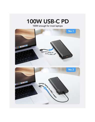 VEGER powerbank 25 000 mAh avec câbles Type C / Lightning PD 130W intégrés TCE130 (W2503) noir