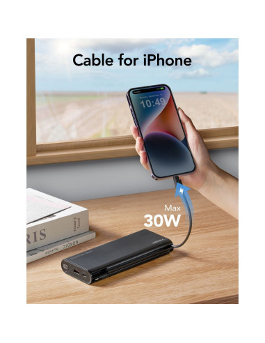 VEGER powerbank 25 000 mAh avec câbles Type C / Lightning PD 130W intégrés TCE130 (W2503) noir