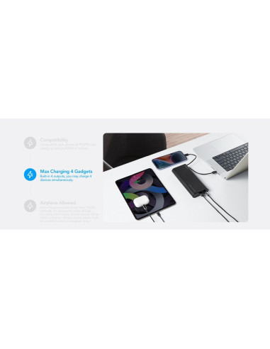 VEGER powerbank 25 000 mAh avec câbles Type C / Lightning PD 130W intégrés TCE130 (W2503) noir