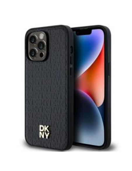 Coque pour IPHONE 14 Pro compatible avec MagSafe DKHMP14LPSHRPSK (DKNY HC MagSafe Pu Repeat Pattern W/Stack Logo) noir