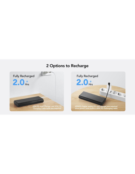 VEGER powerbank 25 000 mAh avec câbles Type C / Lightning PD 130W intégrés TCE130 (W2503) noir