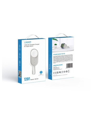 VEGER powerbank 1200 mAh pour montre compatible avec l'Apple Watch Pomme (W0102) blanc
