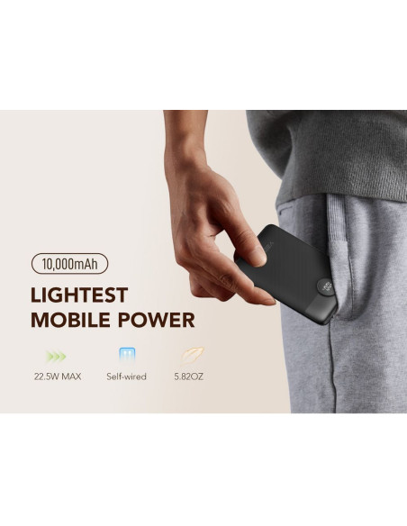 VEGER powerbank 10 000 mAh avec câbles intégrés Type C / Lightning PD QC3.0 2A 22.5W C11 (W1170) noir