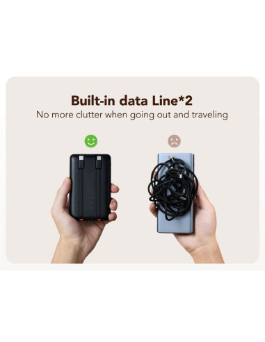 VEGER powerbank 10 000 mAh avec câbles intégrés Type C / Lightning PD QC3.0 2A 22.5W C11 (W1170) noir