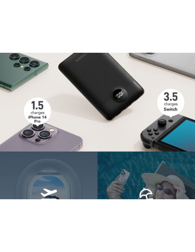 VEGER powerbank 10 000 mAh avec câbles intégrés Type C / Lightning PD QC3.0 2A 22.5W C11 (W1170) noir