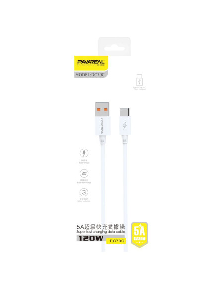PAVAREAL Câble USB à Type C 5A PA-DC79C 1 m. blanc