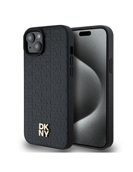 Coque DKNY pour IPHONE 15 compatible avec MagSafe DKHMP15SPSHRPSK (DKNY HC MagSafe Pu Repeat Pattern W/Stack Logo) noir