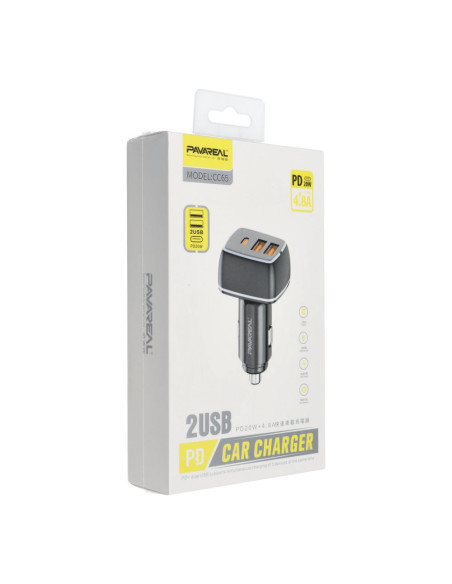PAVAREAL chargeur de voiture Type C PD 20W + 2x USB 4.8A PA-CC65 noir