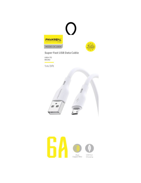 PAVAREAL Câble USB à Micro 6A PA-DC186M 1 m. blanc