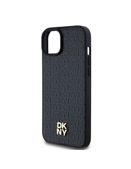 Coque DKNY pour IPHONE 15 compatible avec MagSafe DKHMP15SPSHRPSK (DKNY HC MagSafe Pu Repeat Pattern W/Stack Logo) noir