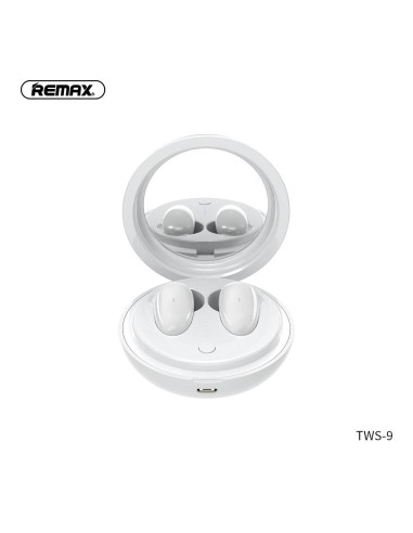 REMAX TWS-9 Écouteurs sans fil / bluetooth avec station d'accueil et miroir blanc