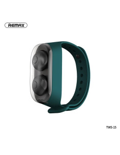 REMAX ecouteurs sans fil / bluetooth TWS-15 w station d"accueil inclue dans le smartband gris