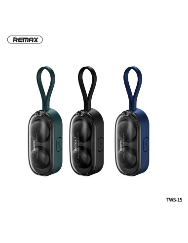 REMAX ecouteurs sans fil / bluetooth TWS-15 w station d"accueil inclue dans le smartband gris