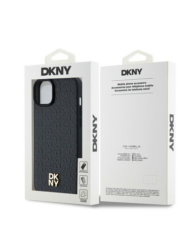 Coque pour IPHONE 15 Plus compatible avec MagSafe DKHMP15MPSHRPSK (DKNY HC MagSafe Pu Repeat Pattern W/Stack Logo) noir
