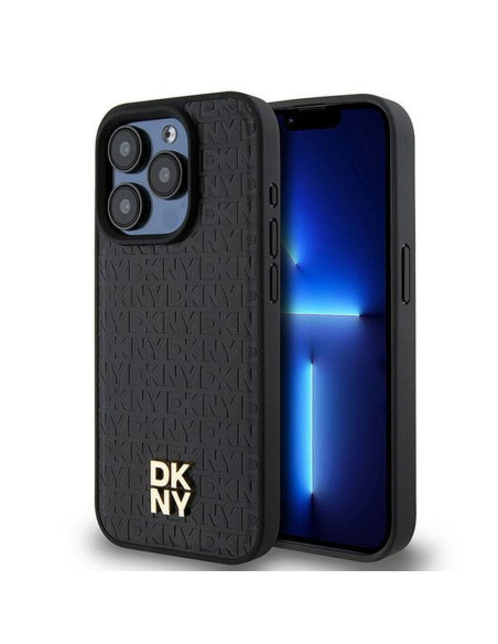 Coque pour IPHONE 15 Pro compatible avec MagSafe DKHMP15LPSHRPSK (DKNY HC MagSafe Pu Repeat Pattern W/Stack Logo) noir