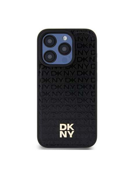 Coque pour IPHONE 15 Pro compatible avec MagSafe DKHMP15LPSHRPSK (DKNY HC MagSafe Pu Repeat Pattern W/Stack Logo) noir