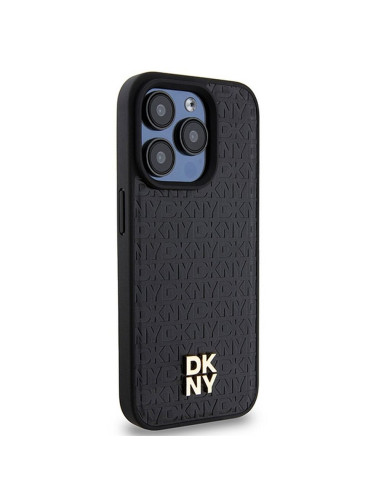 Coque pour IPHONE 15 Pro compatible avec MagSafe DKHMP15LPSHRPSK (DKNY HC MagSafe Pu Repeat Pattern W/Stack Logo) noir