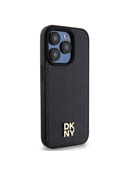 Coque pour IPHONE 15 Pro compatible avec MagSafe DKHMP15LPSHRPSK (DKNY HC MagSafe Pu Repeat Pattern W/Stack Logo) noir