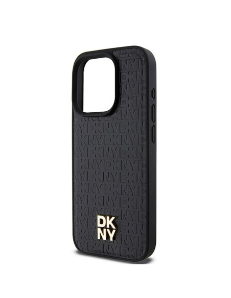 Coque pour IPHONE 15 Pro compatible avec MagSafe DKHMP15LPSHRPSK (DKNY HC MagSafe Pu Repeat Pattern W/Stack Logo) noir
