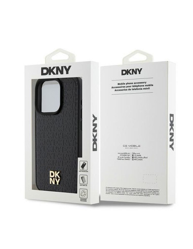 Coque pour IPHONE 15 Pro compatible avec MagSafe DKHMP15LPSHRPSK (DKNY HC MagSafe Pu Repeat Pattern W/Stack Logo) noir