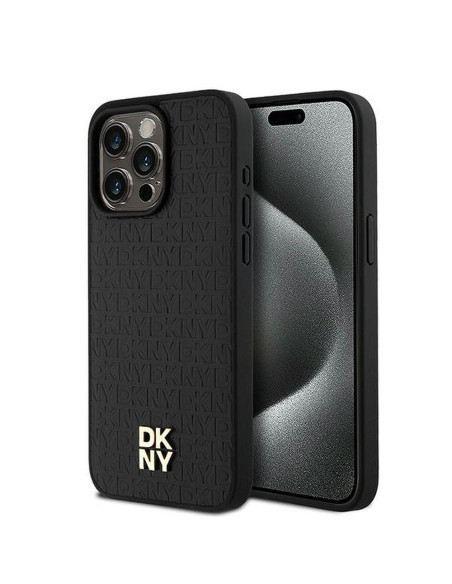 Coque pour IPHONE 15 Pro Max compatible avec MagSafe DKHMP15XPSHRPSK (DKNY HC MagSafe Pu Repeat Pattern W/Stack Logo) noir