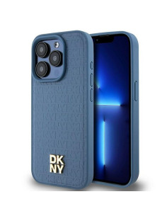 Coque pour IPHONE 15 Pro compatible avec MagSafe DKHMP15LPSHRPSB (DKNY HC MagSafe Pu Repeat Pattern W/Stack Logo) bleu
