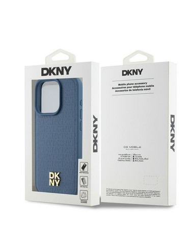 Coque pour IPHONE 15 Pro compatible avec MagSafe DKHMP15LPSHRPSB (DKNY HC MagSafe Pu Repeat Pattern W/Stack Logo) bleu