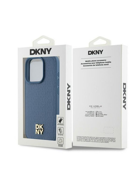 Coque pour IPHONE 15 Pro compatible avec MagSafe DKHMP15LPSHRPSB (DKNY HC MagSafe Pu Repeat Pattern W/Stack Logo) bleu