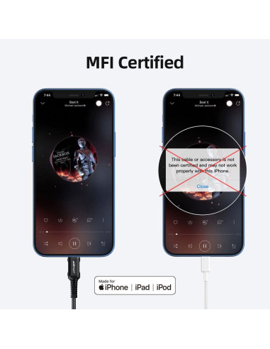 ACEFAST C1-05 câble audio Lightning 8 broches - Jack 3,5 mm (femelle) MFi 18 cm noir en alliage d'aluminium