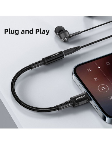 ACEFAST C1-05 câble audio Lightning 8 broches - Jack 3,5 mm (femelle) MFi 18 cm noir en alliage d'aluminium
