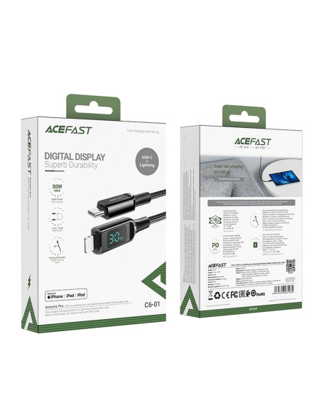 ACEFAST Câble Type C vers Lightning MFi 3A PD 30W C6-01 1,2 m noir