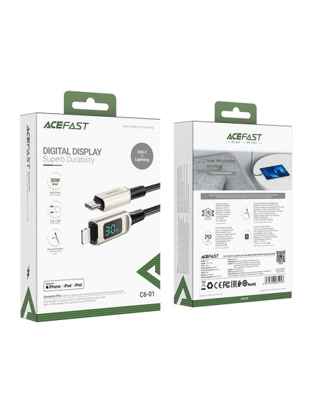 Câble ACEFAST Type C vers Lightning MFi 3A PD 30W C6-01 1,2 m argenté