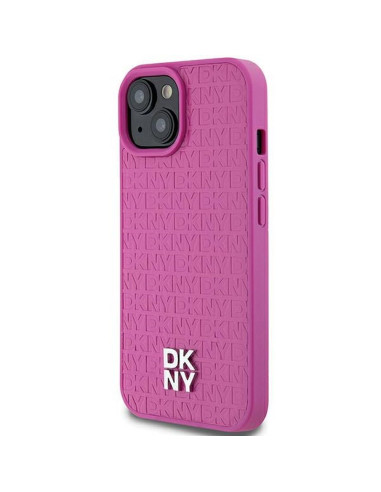 Coque DKNY pour IPHONE 15 compatible avec MagSafe DKHMP15SPSHRPSP (DKNY HC MagSafe Pu Repeat Pattern W/Stack Logo) rose