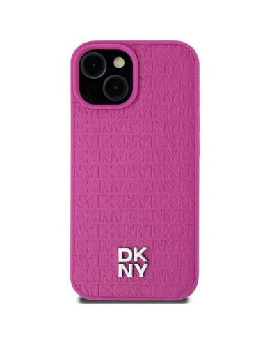 Coque DKNY pour IPHONE 15 compatible avec MagSafe DKHMP15SPSHRPSP (DKNY HC MagSafe Pu Repeat Pattern W/Stack Logo) rose