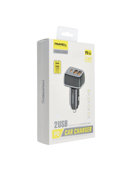 PAVAREAL chargeur de voiture Type C PD 20W + 2x USB 4.8A PA-CC65 blanc