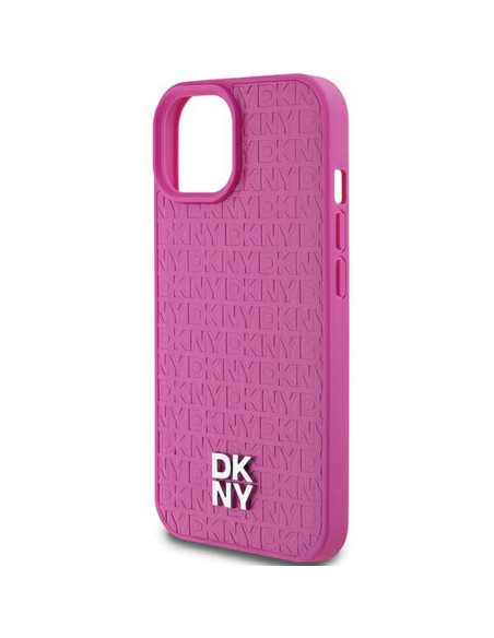 Coque DKNY pour IPHONE 15 compatible avec MagSafe DKHMP15SPSHRPSP (DKNY HC MagSafe Pu Repeat Pattern W/Stack Logo) rose