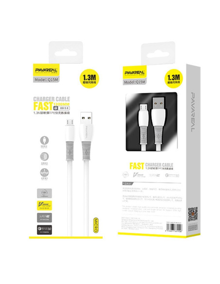 PAVAREAL Câble USB à Micro 5A PA-Q15M 1,3 m. blanc
